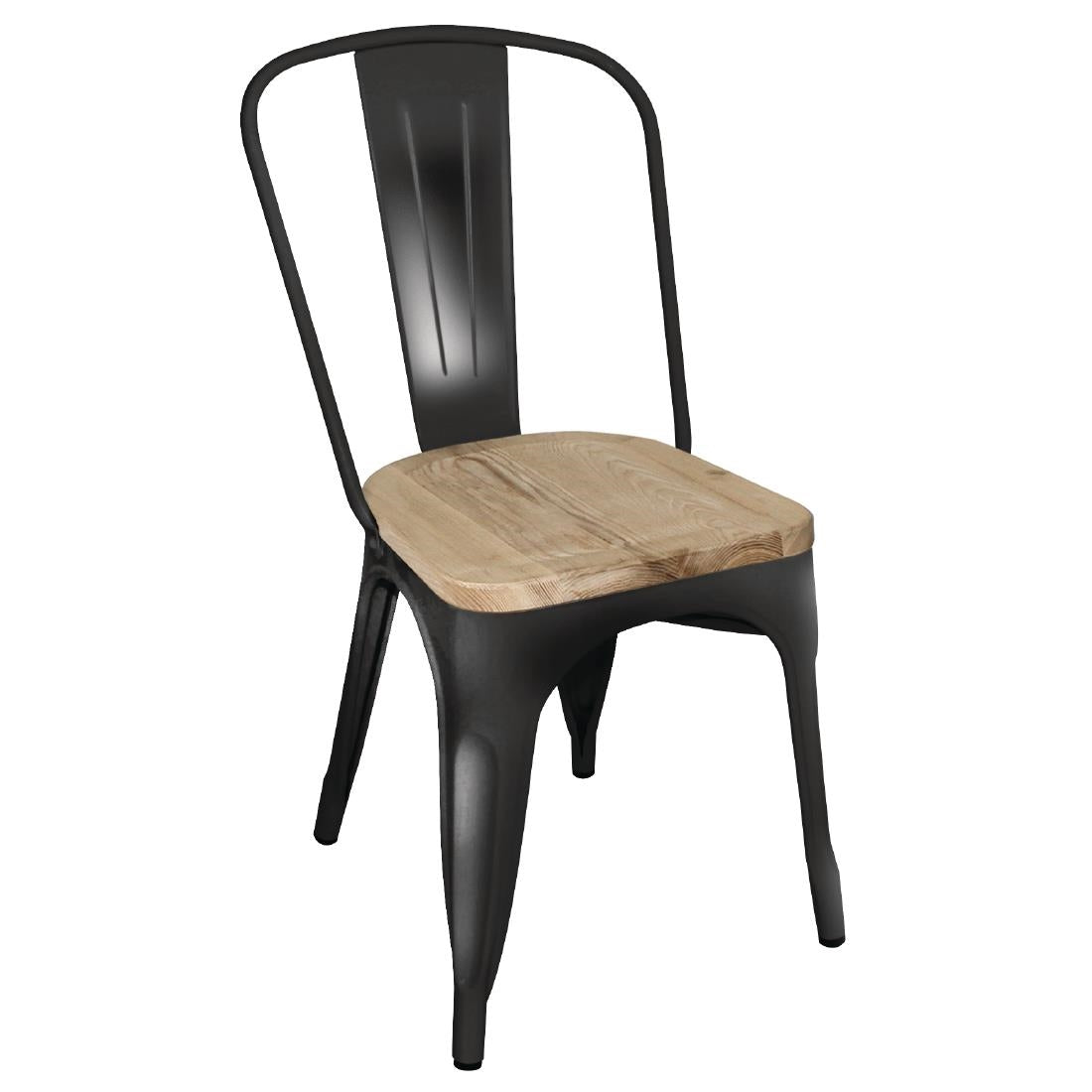 Bolero Bistro Side Chairs with Wooden Seat Pad Black (4 Pack)