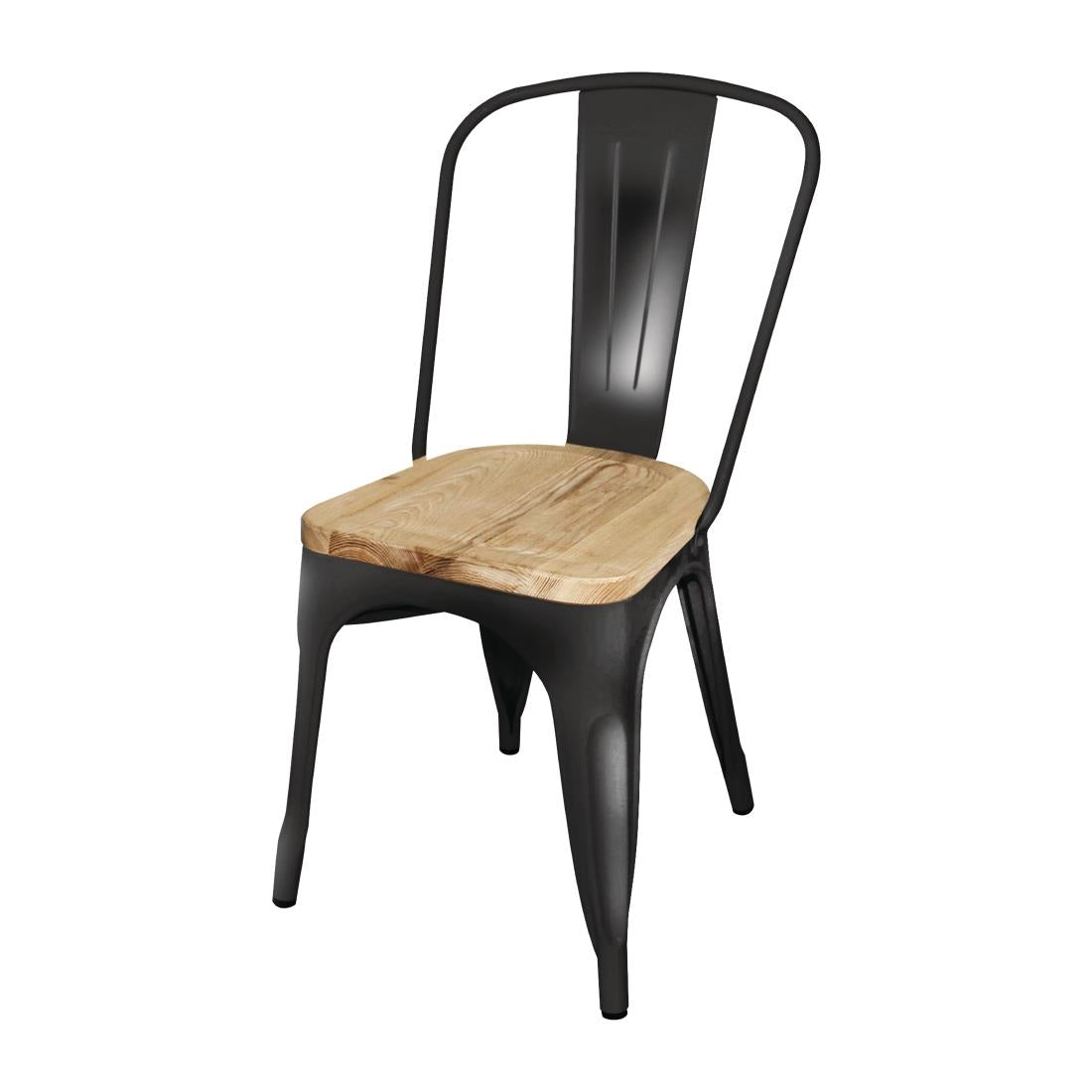 Bolero Bistro Side Chairs with Wooden Seat Pad Black (4 Pack)