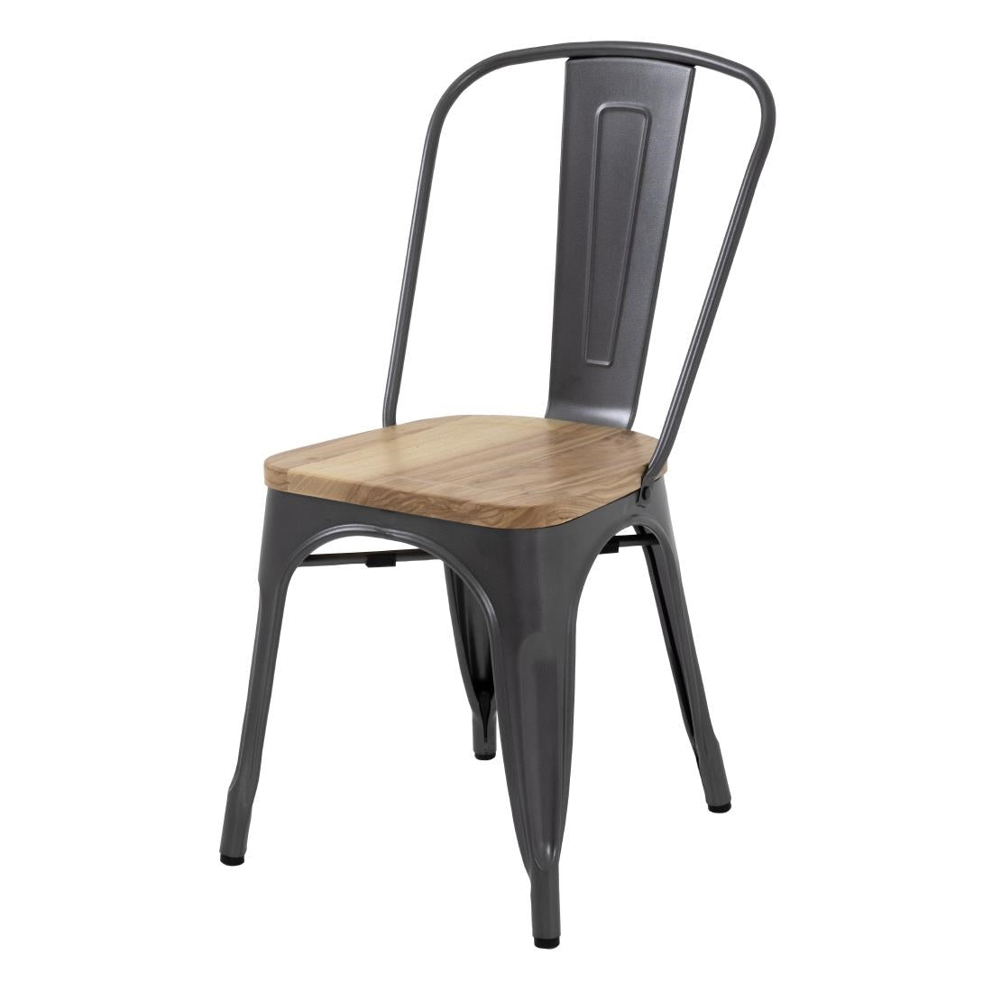 Bolero Bistro Side Chairs with Wooden Seat Pad Gun Metal (4 Pack)