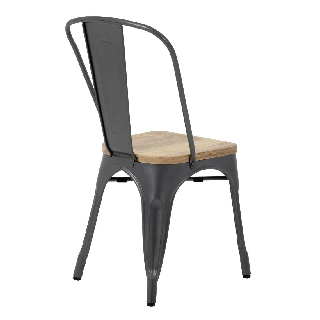 Bolero Bistro Side Chairs with Wooden Seat Pad Gun Metal (4 Pack)