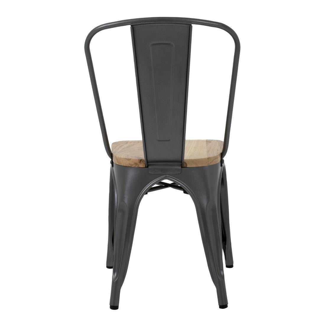 Bolero Bistro Side Chairs with Wooden Seat Pad Gun Metal (4 Pack)