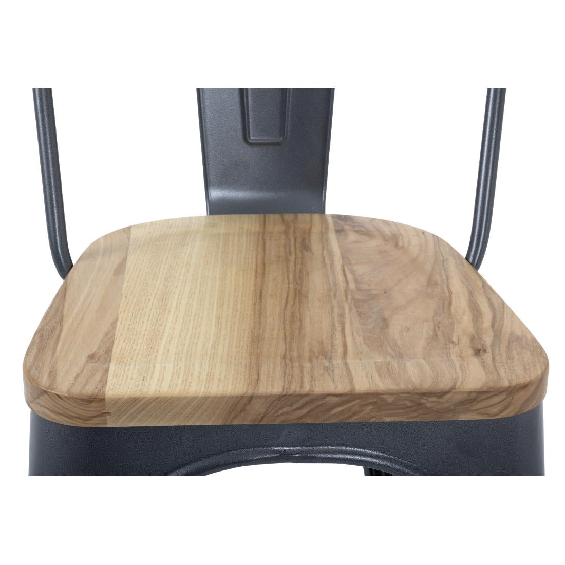 Bolero Bistro Side Chairs with Wooden Seat Pad Gun Metal (4 Pack)