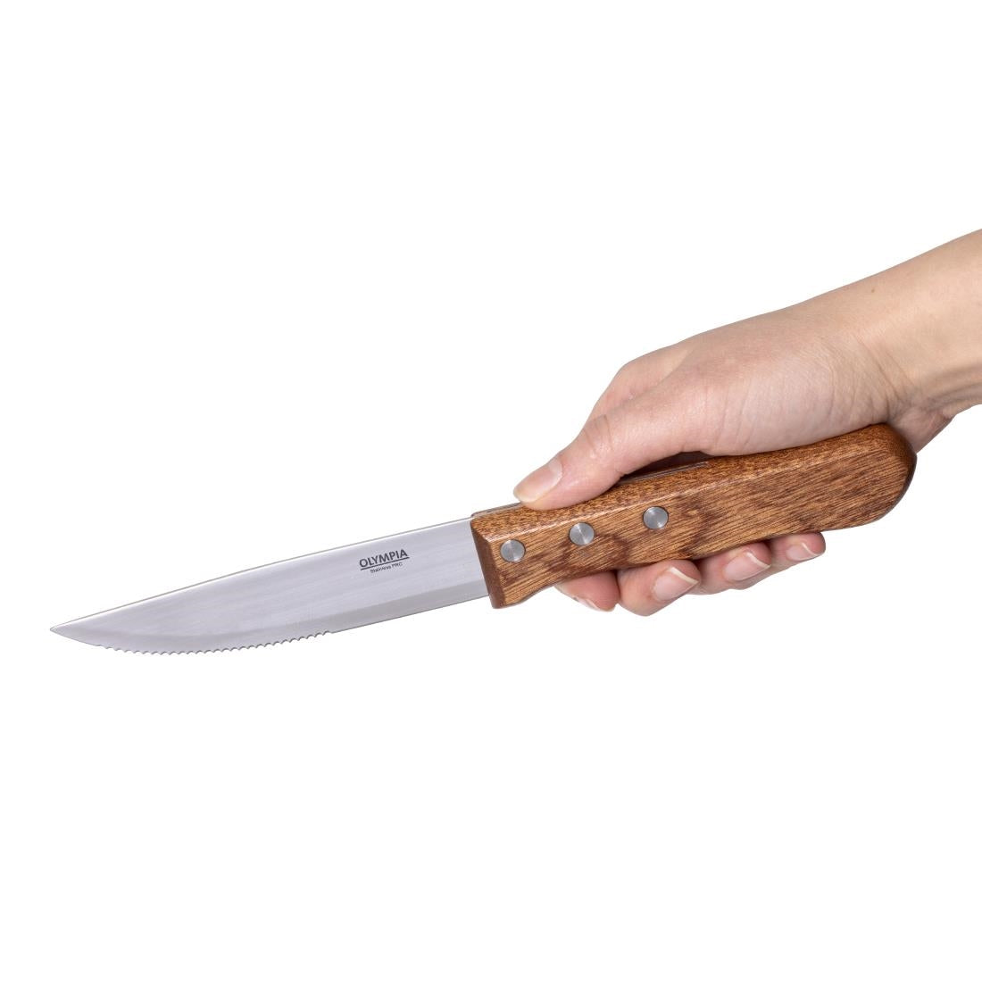 Olympia Jumbo Steak Knives with Acacia Handles 122mm (12 Pack)