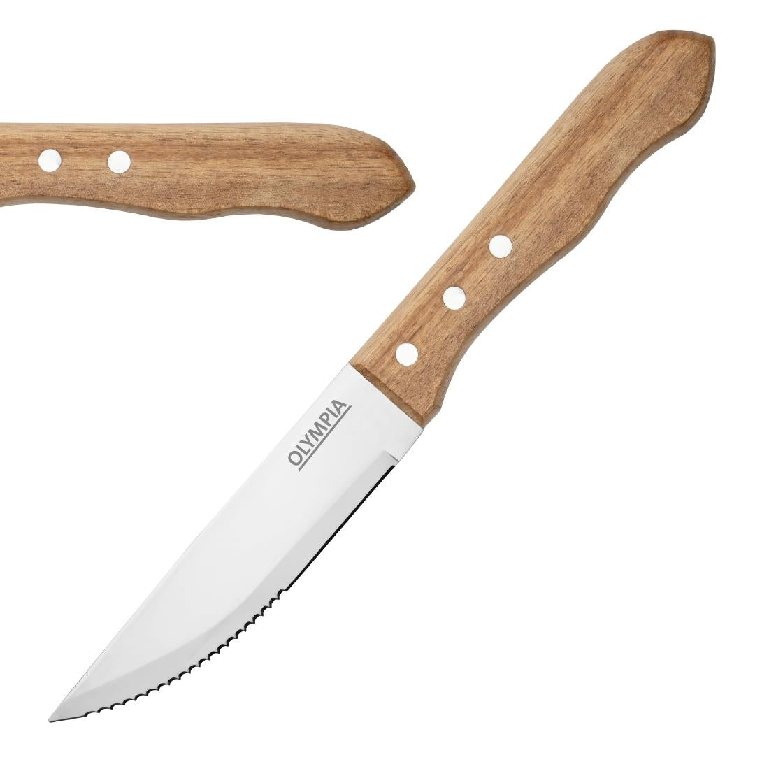 Olympia Jumbo Steak Knives with Acacia Handles 122mm (12 Pack)