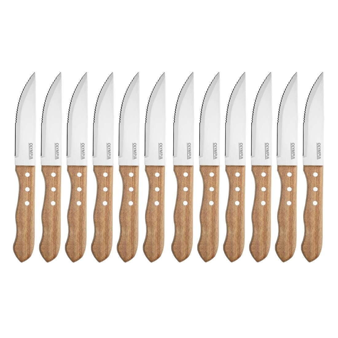 Olympia Jumbo Steak Knives with Acacia Handles 122mm (12 Pack)