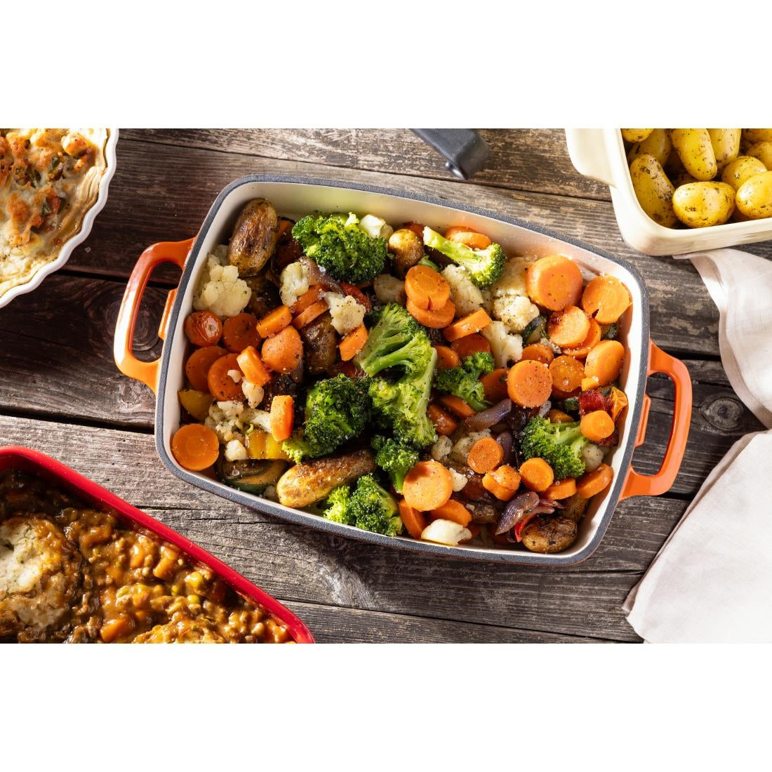 Vogue Rectangular Cast Iron Dish Orange 2.8Ltr