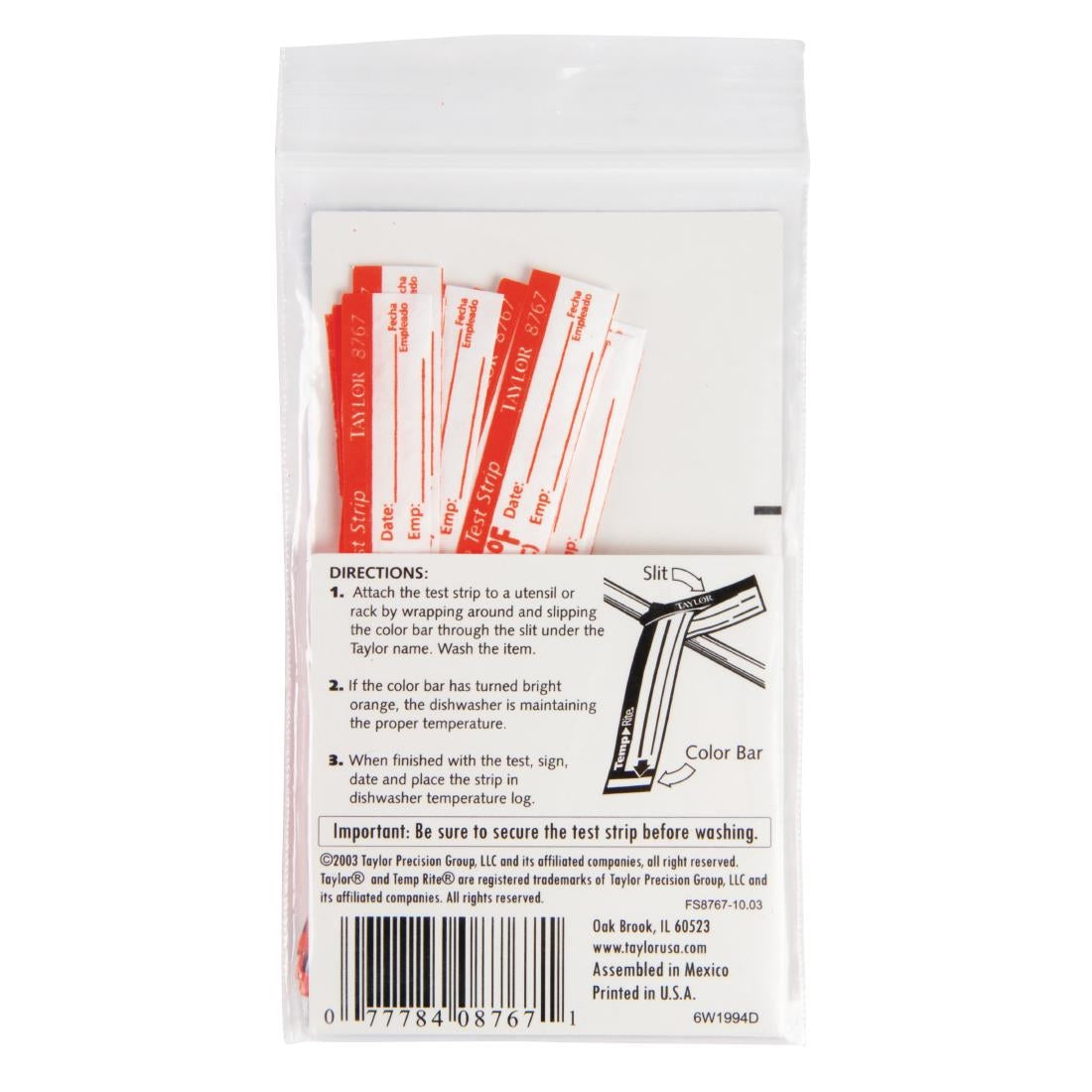 Dishwasher Temperature Test Strip (25 Pack)