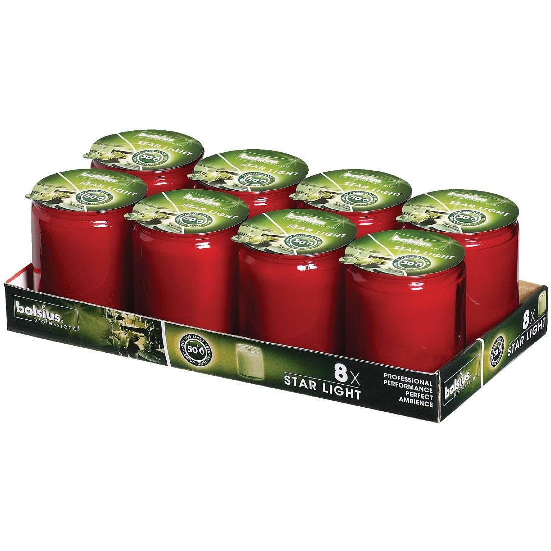 Bolsius Star Light Red Glasses Candles Jars (8 Pack)