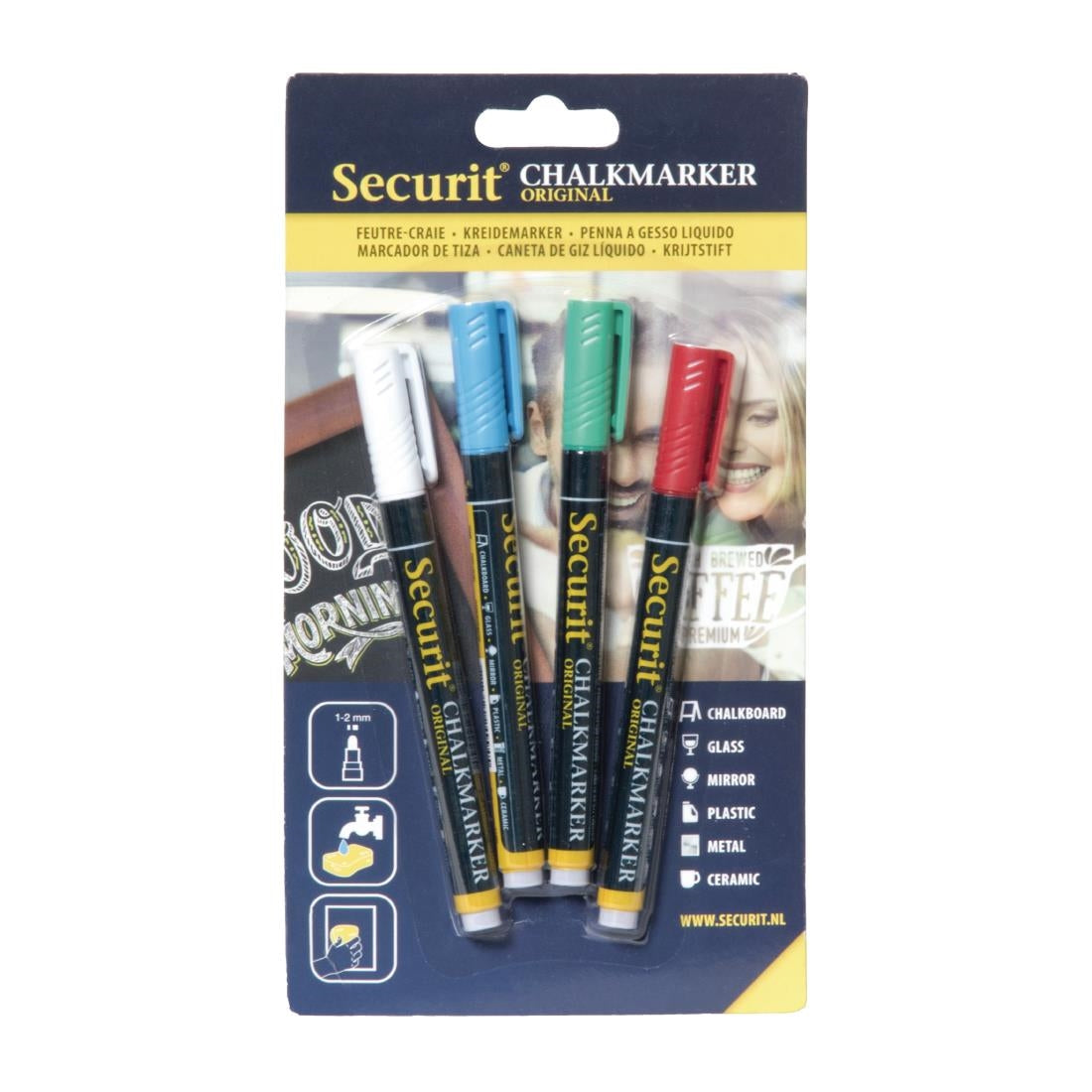 Securit 2mm Liquid Chalk Pens Assorted Colours (4 Pack)