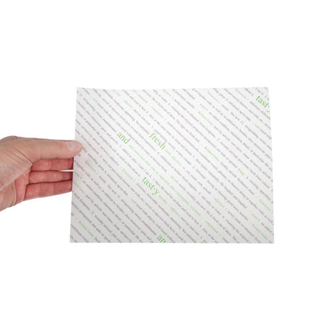 Greaseproof Paper Sheets Fresh and Tasty Print 255 x 203mm (500 Pack)