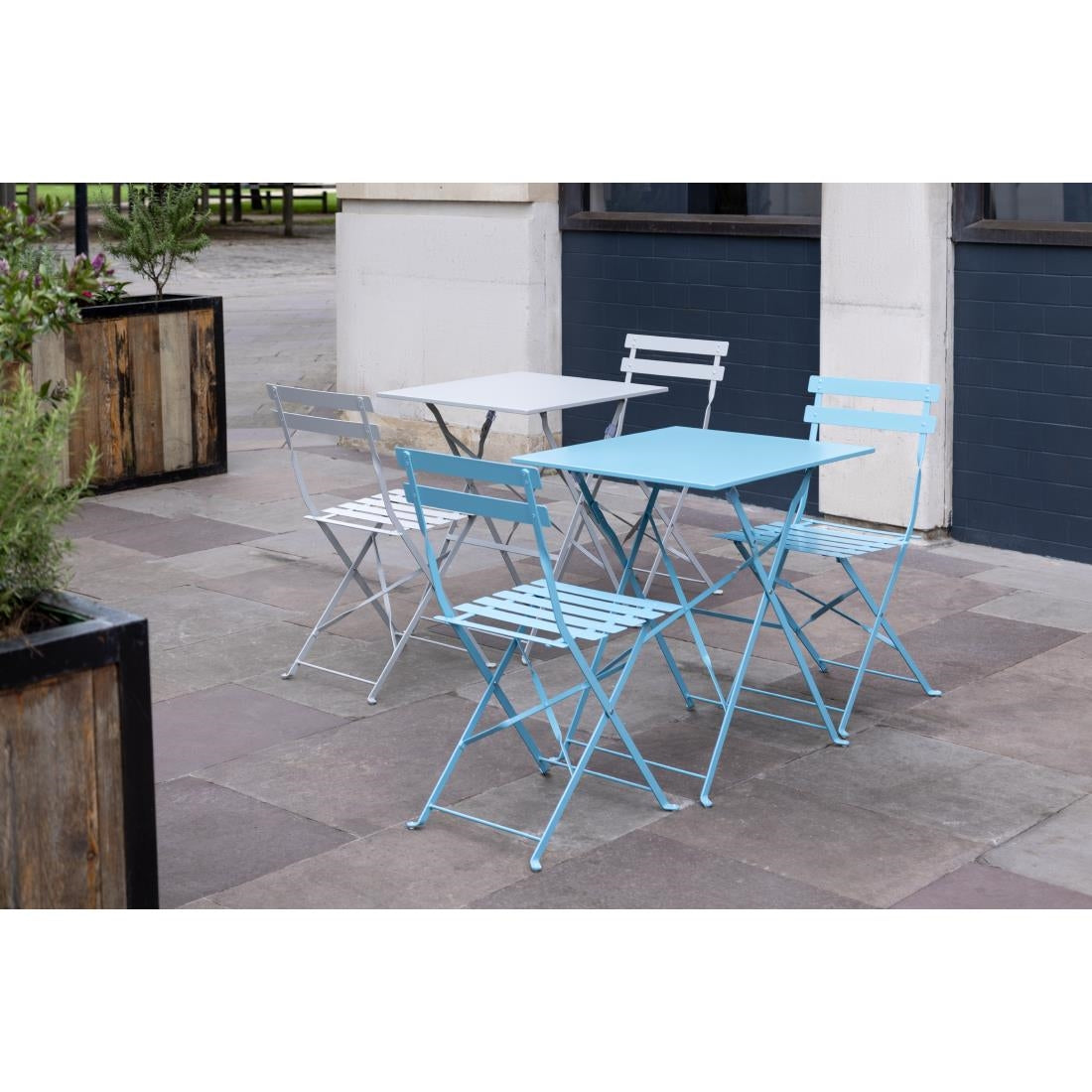 Bolero Perth Grey Pavement Style Steel Table Square 600mm