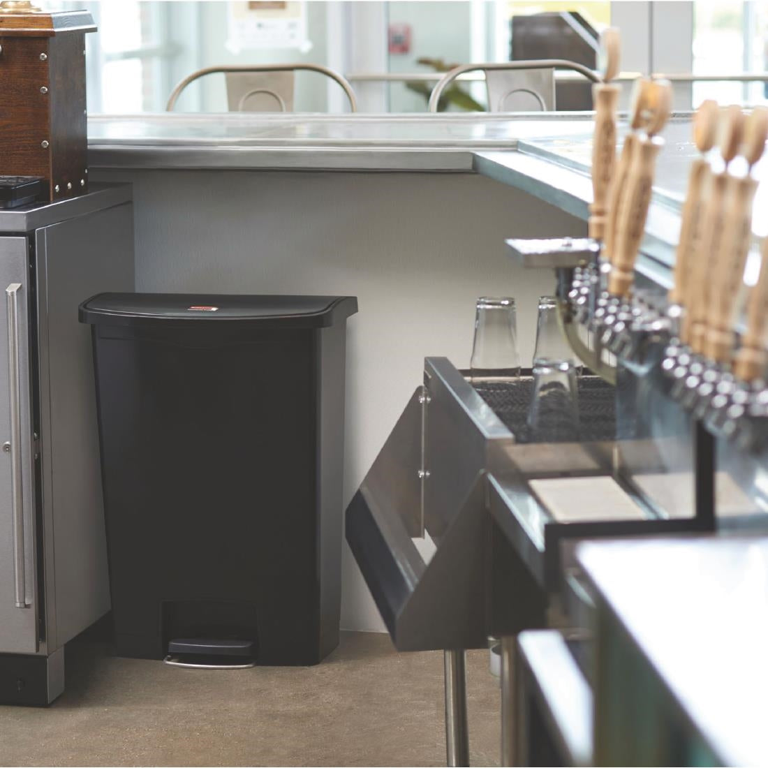 Rubbermaid Slim Jim Front Step-On Pedal Bin Black 68Ltr
