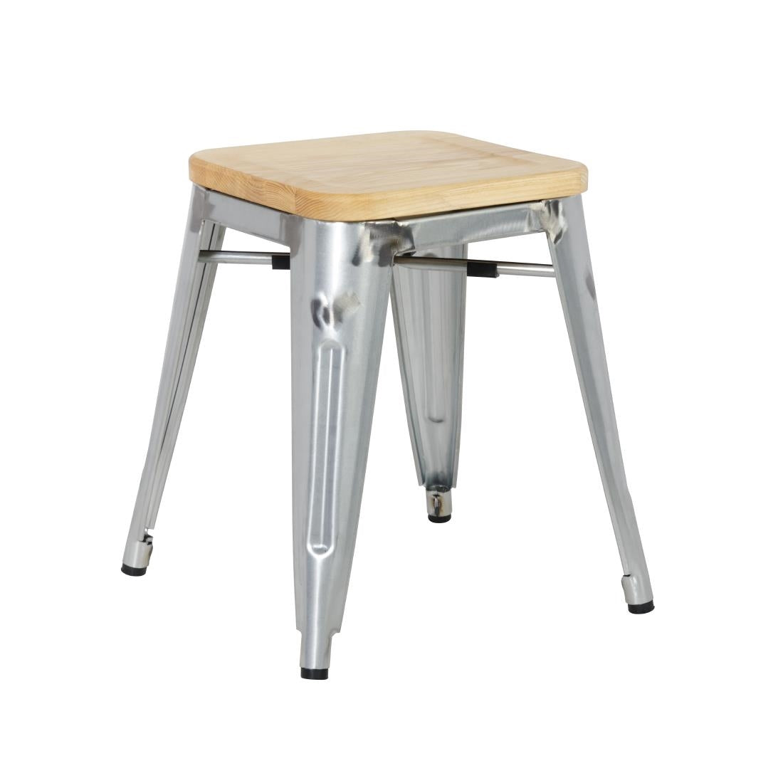 Bolero Bistro Low Stools with Wooden Seat Pad Galvanised Steel (4 pack)