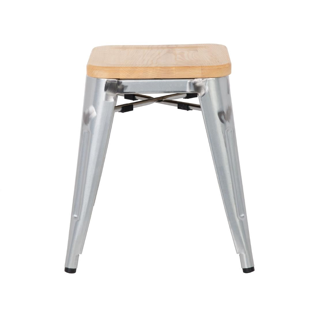 Bolero Bistro Low Stools with Wooden Seat Pad Galvanised Steel (4 pack)