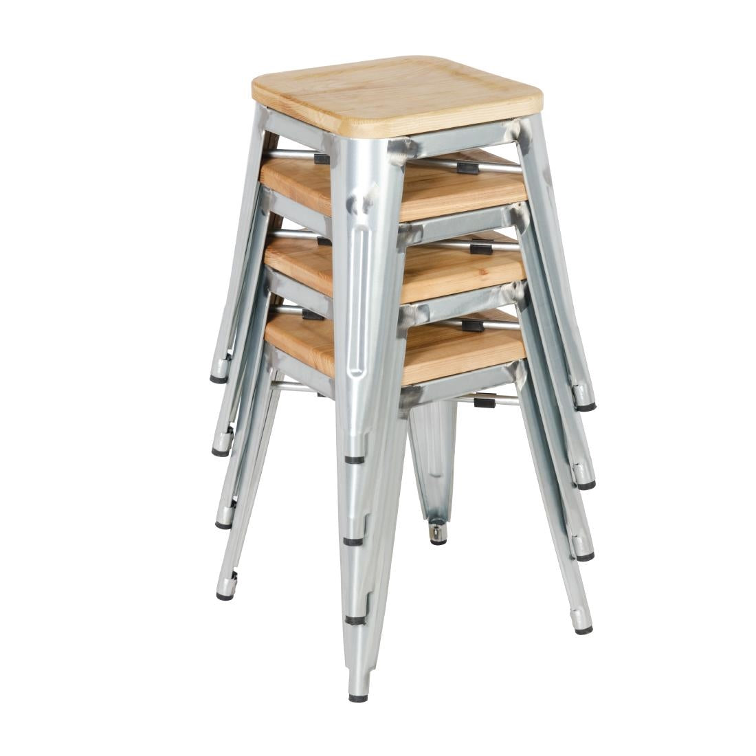 Bolero Bistro Low Stools with Wooden Seat Pad Galvanised Steel (4 pack)