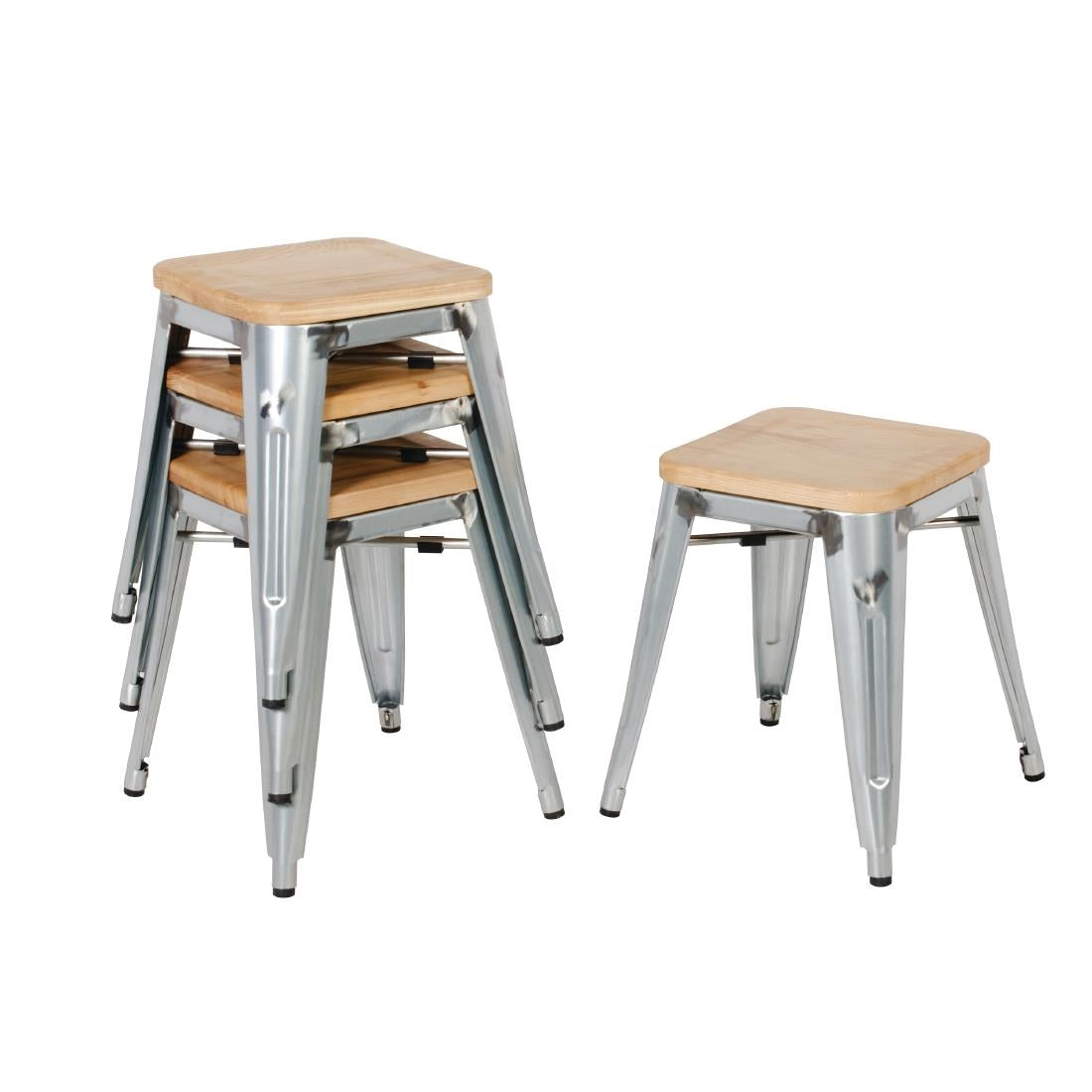 Bolero Bistro Low Stools with Wooden Seat Pad Galvanised Steel (4 pack)