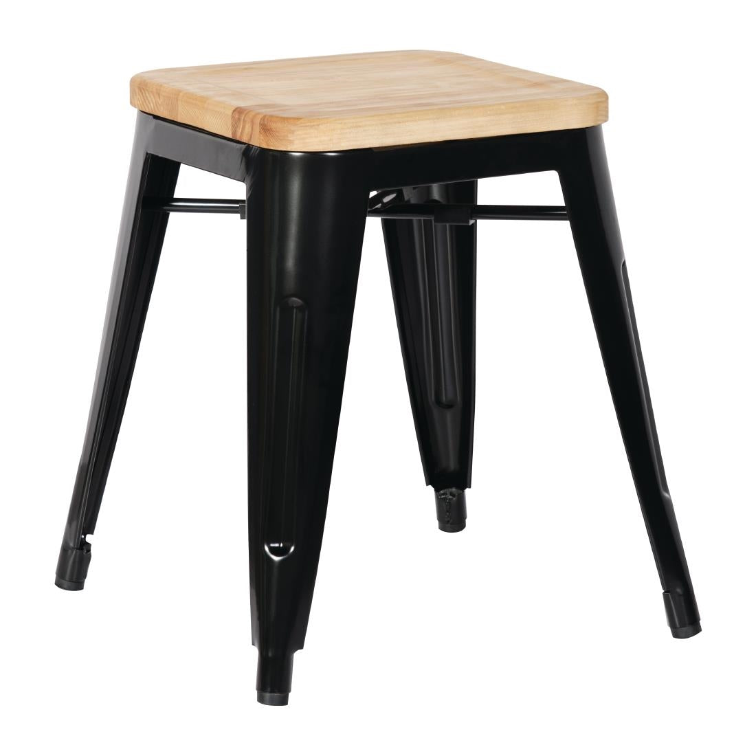 Bolero Bistro Low Stools with Wooden Seat Pad Black (4 pack)