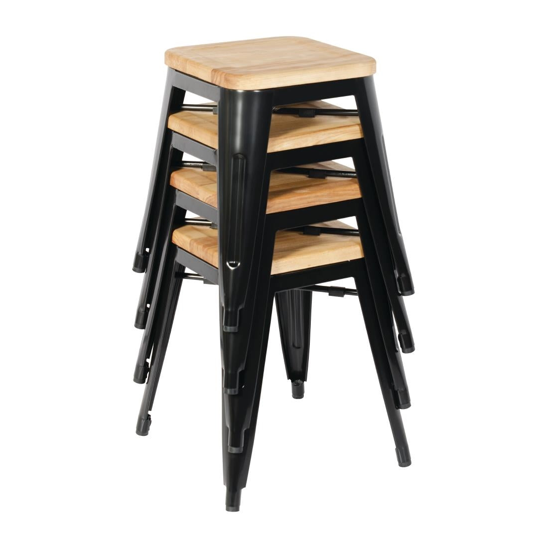 Bolero Bistro Low Stools with Wooden Seat Pad Black (4 pack)
