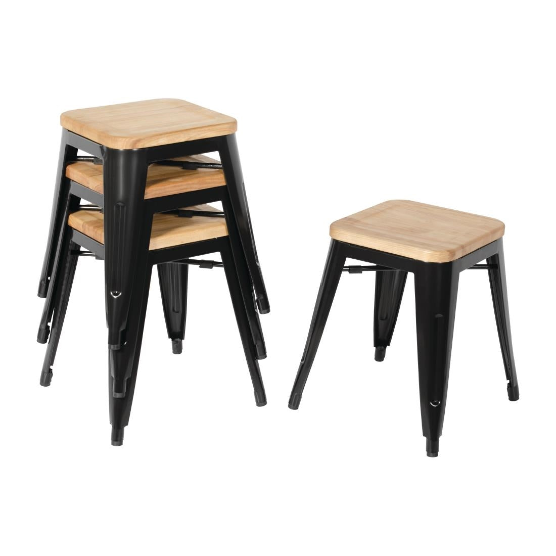 Bolero Bistro Low Stools with Wooden Seat Pad Black (4 pack)