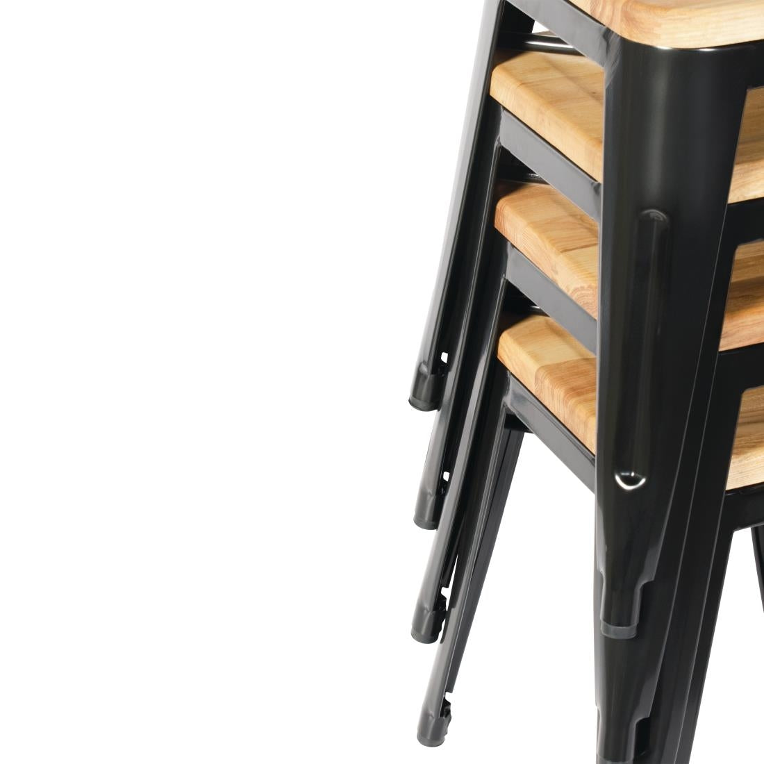 Bolero Bistro Low Stools with Wooden Seat Pad Black (4 pack)
