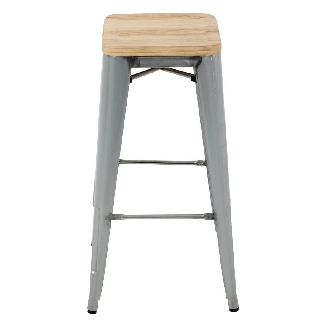 Bolero Bistro High Stools with Wooden Seat Pad Galvanised Steel (4 Pack)