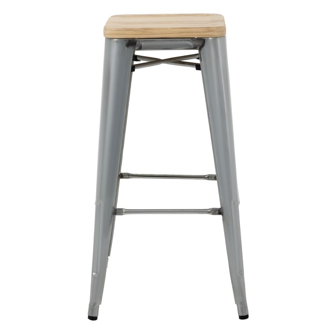 Bolero Bistro High Stools with Wooden Seat Pad Galvanised Steel (4 Pack)
