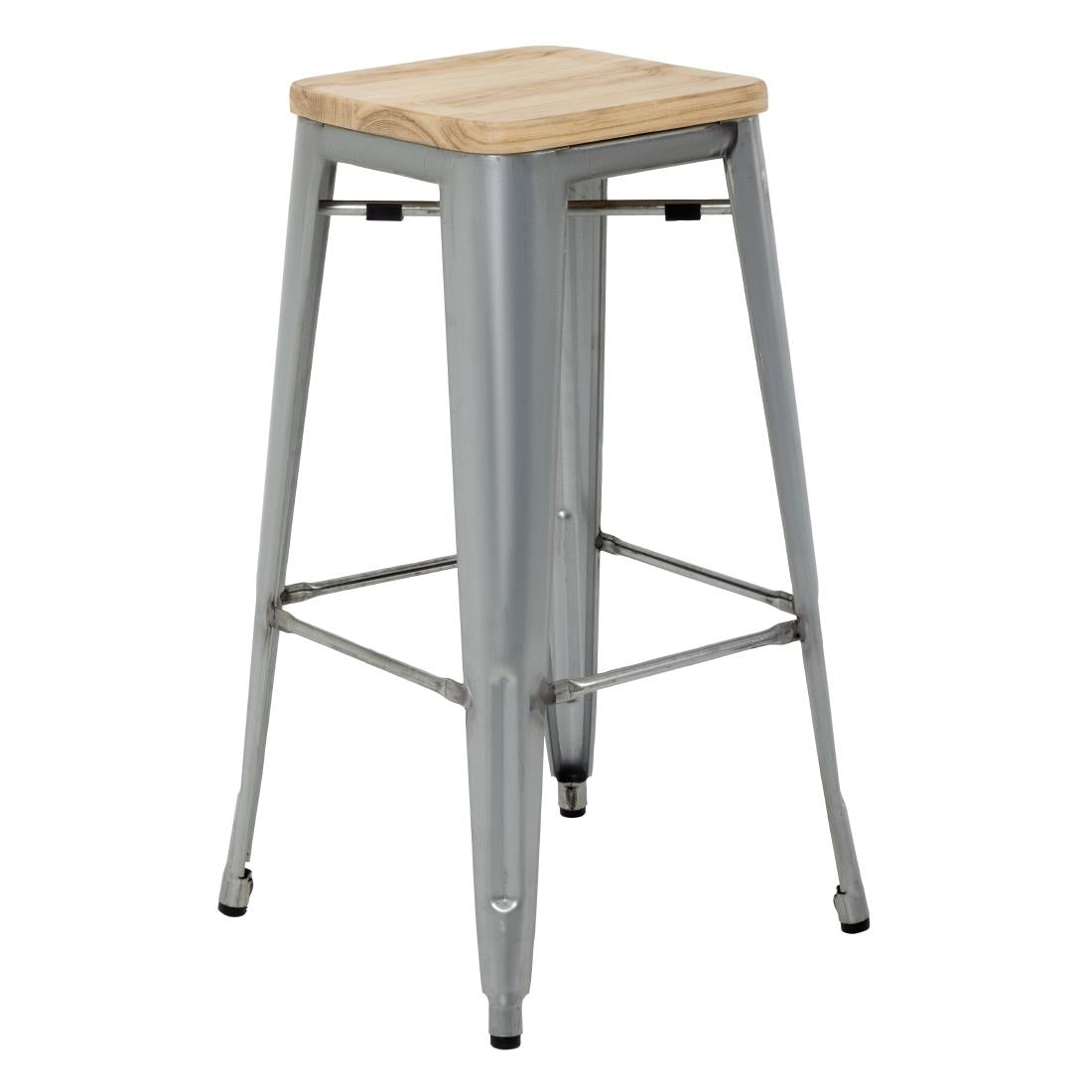 Bolero Bistro High Stools with Wooden Seat Pad Galvanised Steel (4 Pack)