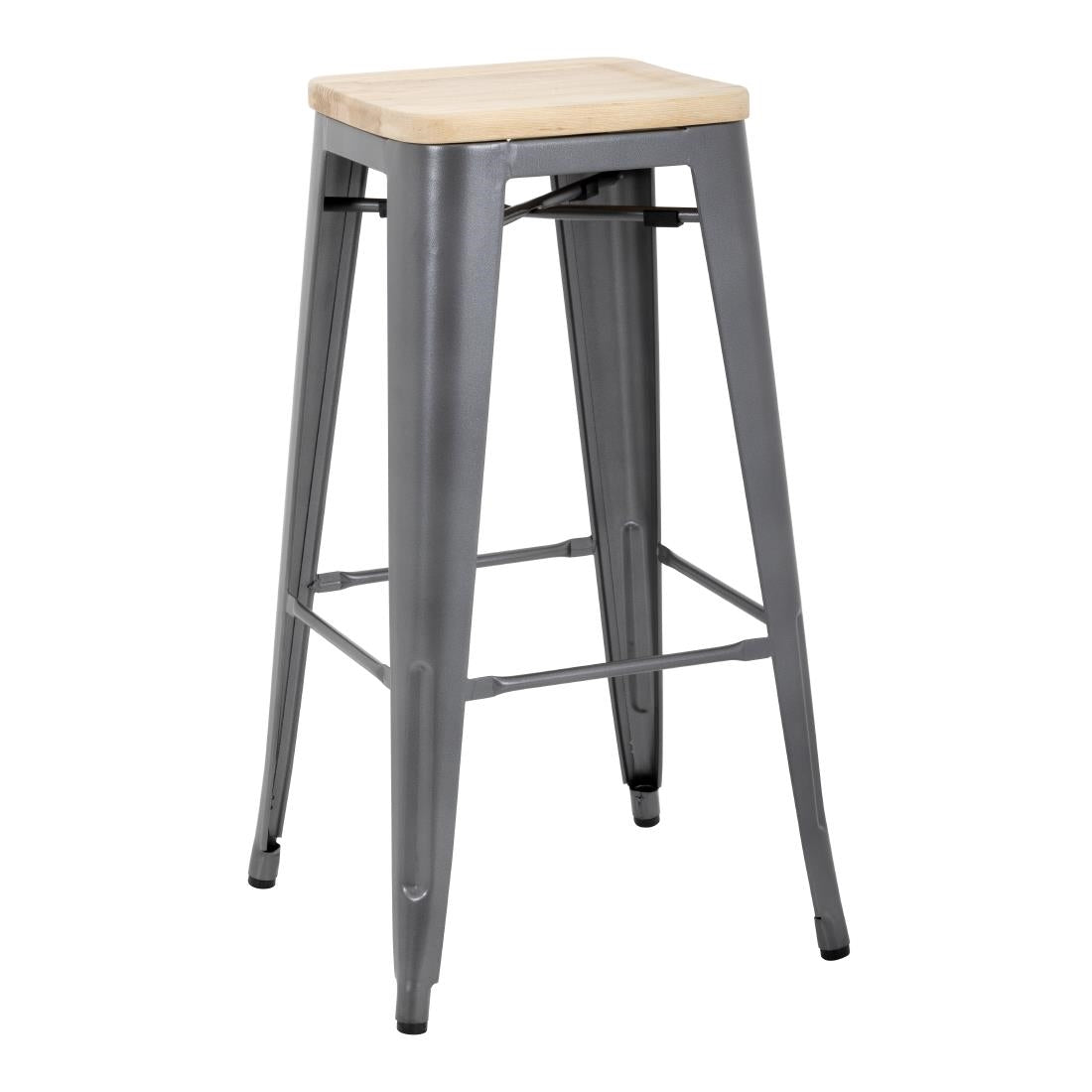 Bolero Bistro High Stools with Wooden Seat Pad Gun Metal (4 Pack)