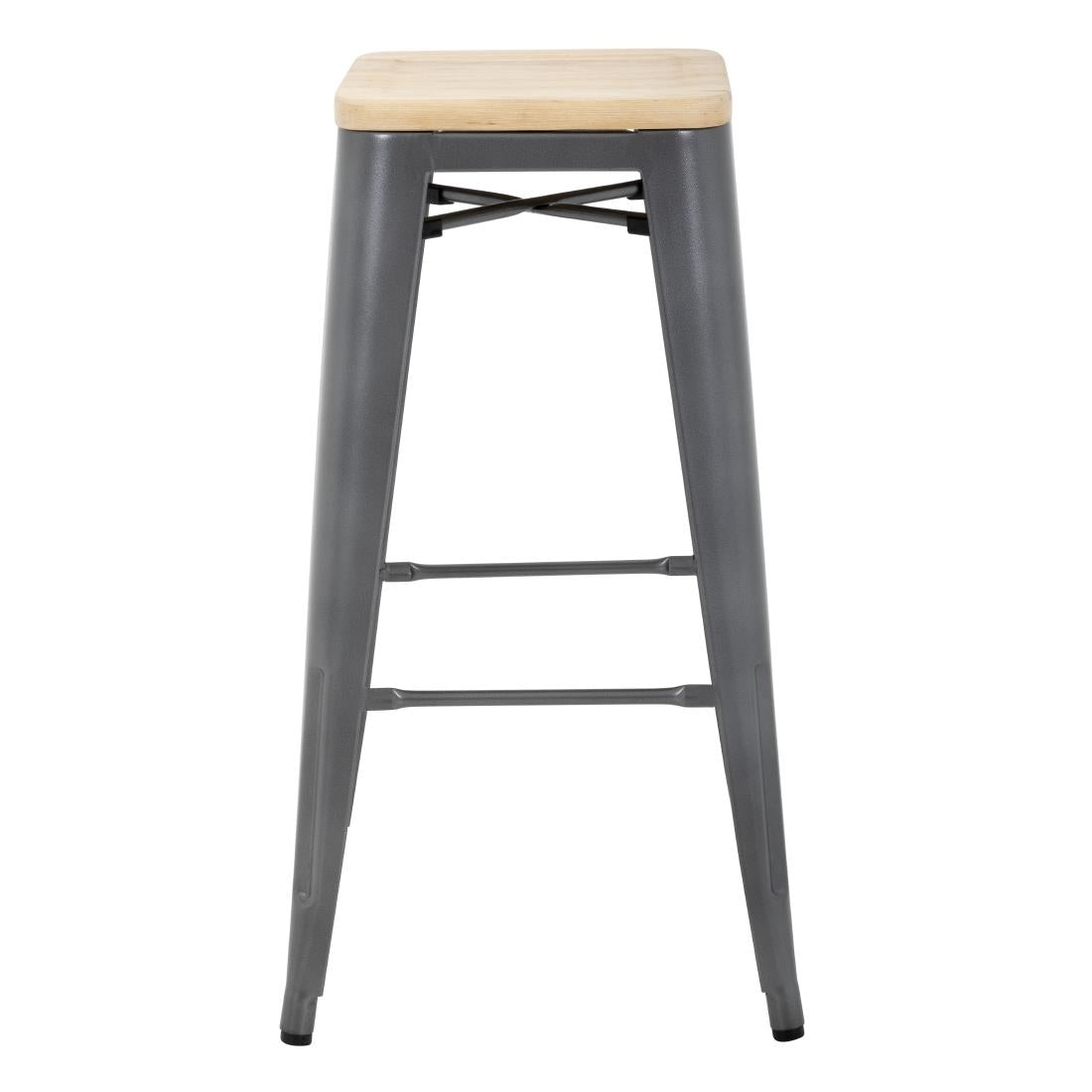 Bolero Bistro High Stools with Wooden Seat Pad Gun Metal (4 Pack)