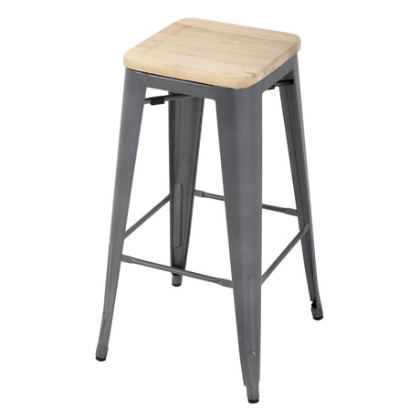 Bolero Bistro High Stools with Wooden Seat Pad Gun Metal (4 Pack)