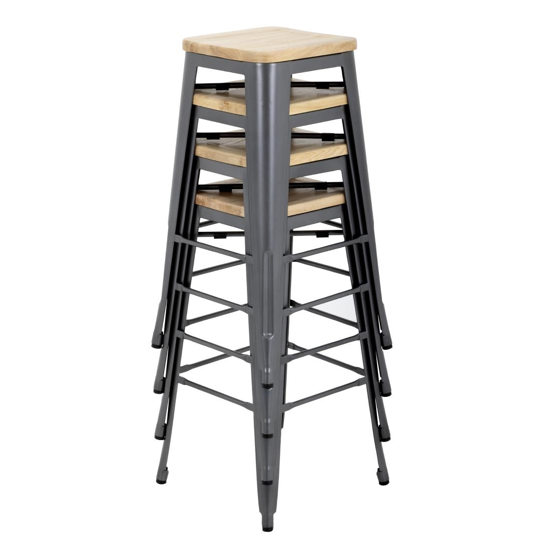 Bolero Bistro High Stools with Wooden Seat Pad Gun Metal (4 Pack)