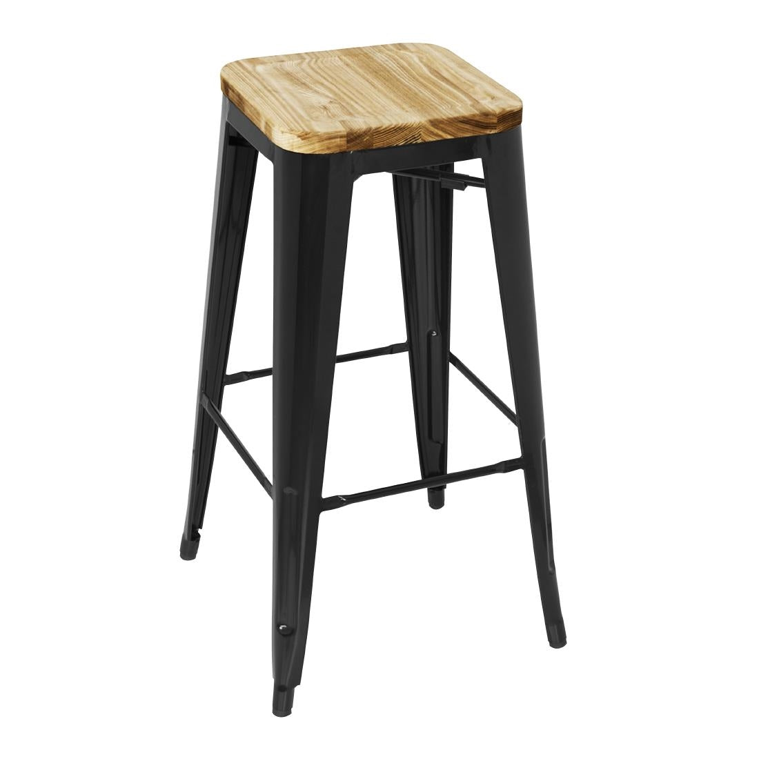 Bolero Bistro High Stools with Wooden Seat Pad Black (4 Pack)