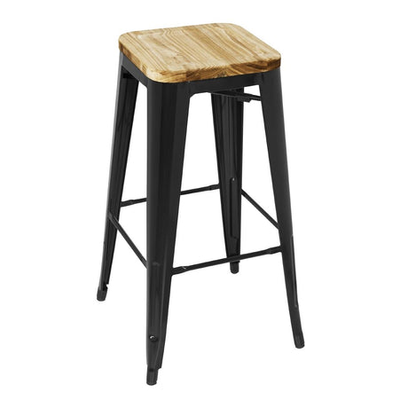 Bolero Bistro High Stools with Wooden Seat Pad Black (4 Pack)