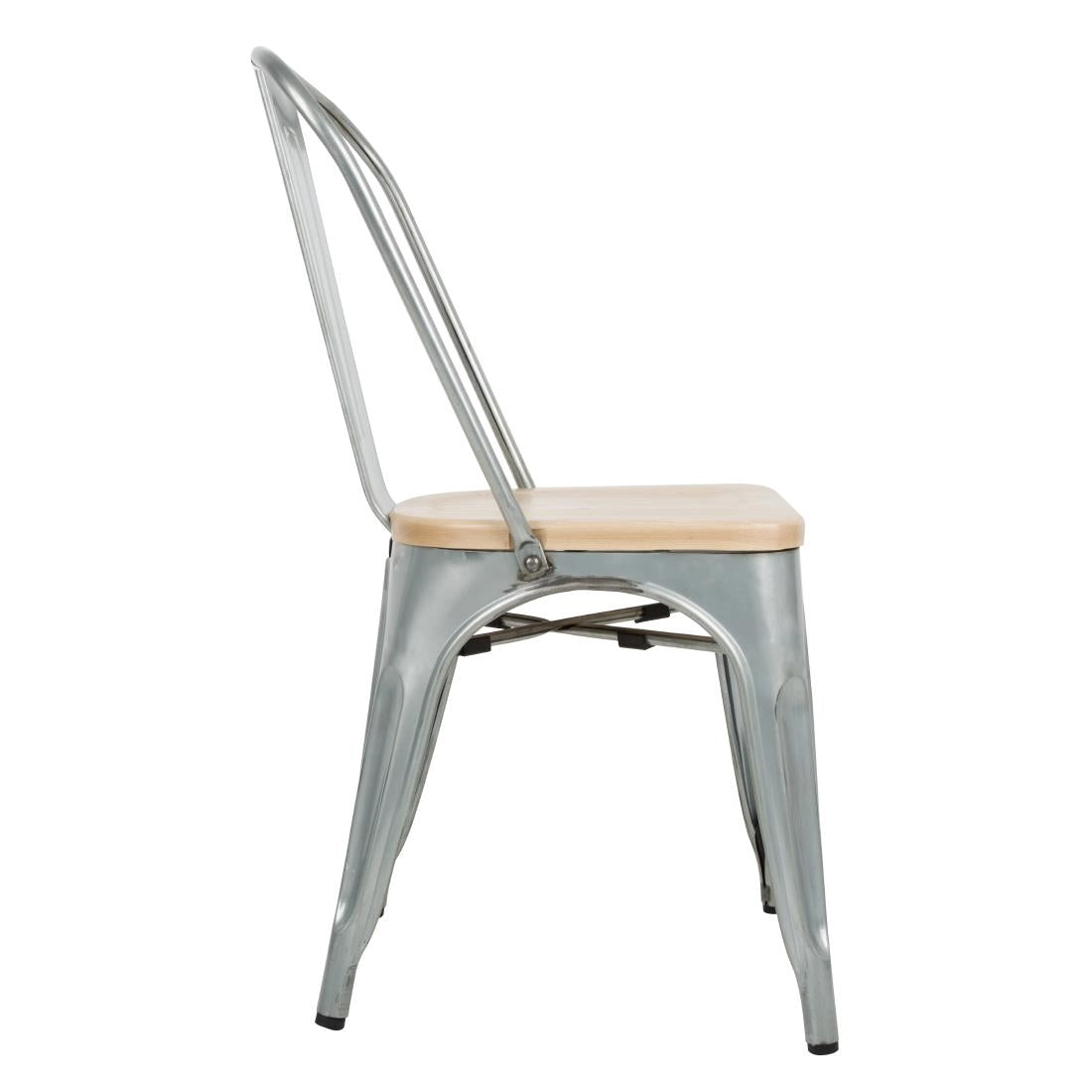Bolero Bistro Side Chairs with Wooden Seat Pad Galvanised Steel (4 Pack)