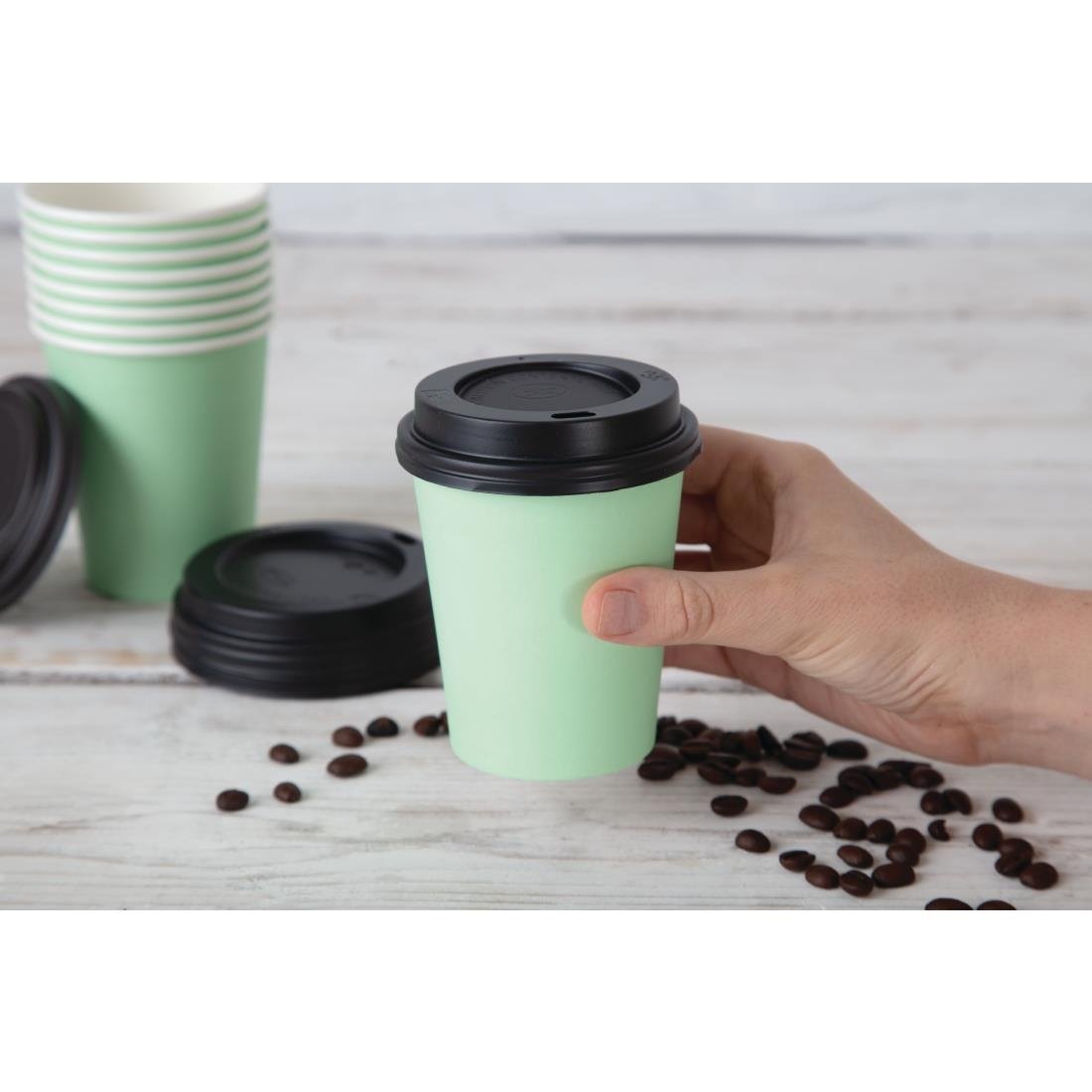 Fiesta Recyclable Coffee Cups Single Wall Turquoise 225ml / 8oz (50 Pack)