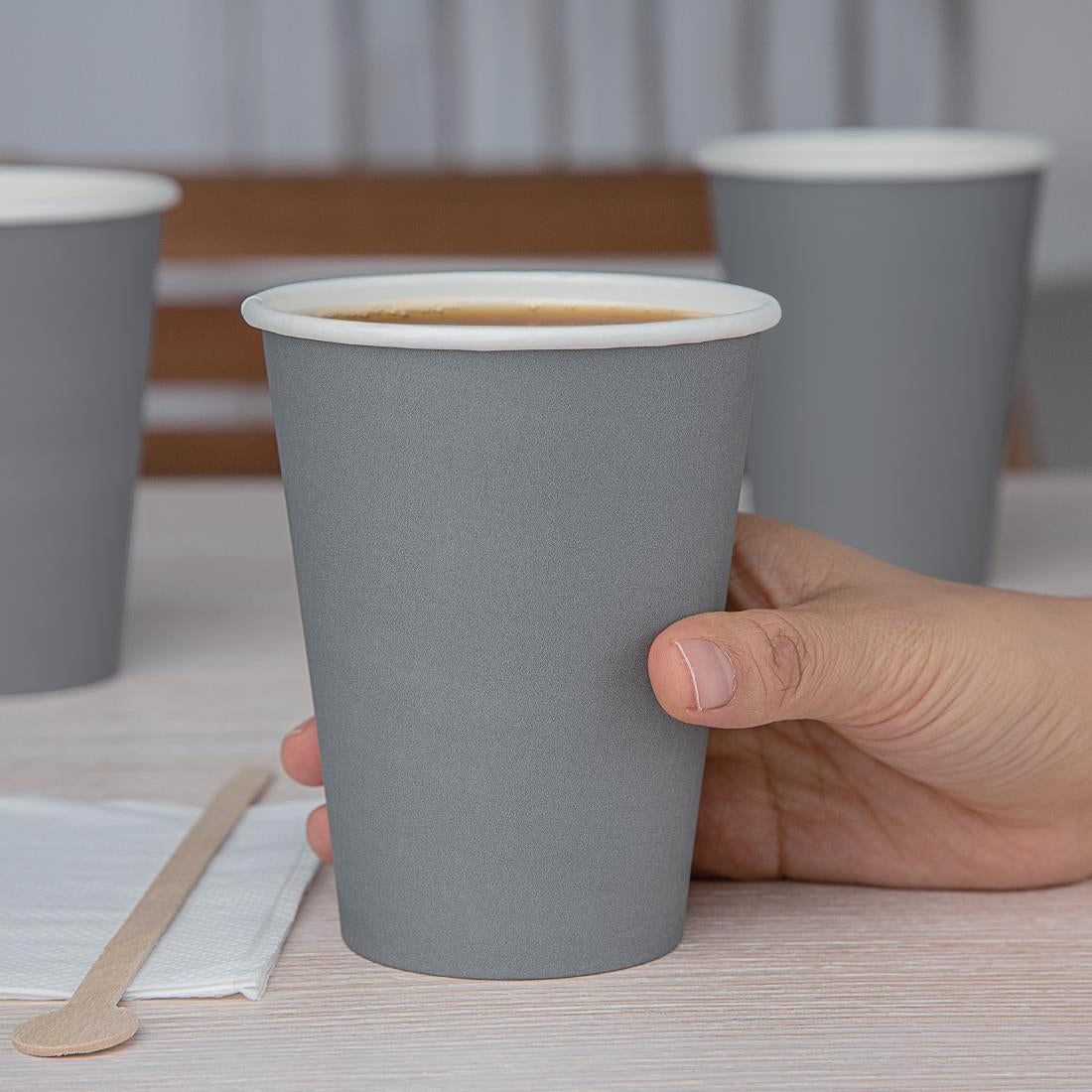 Fiesta Recyclable Coffee Cups Single Wall Charcoal 340ml / 12oz (1000 Pack)