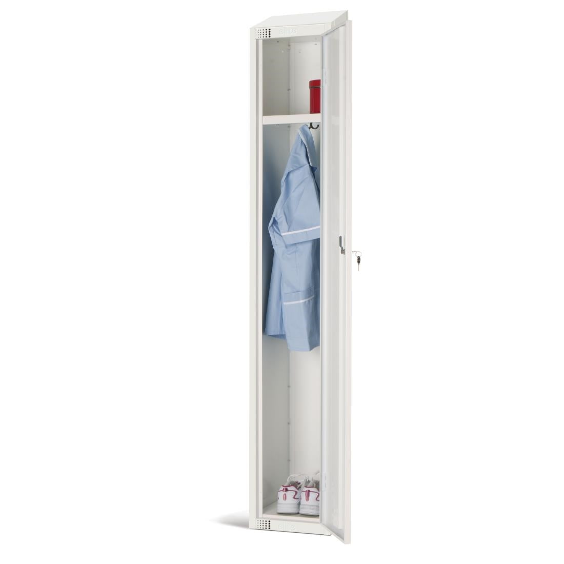 Elite Single Door Coin Return Locker with Sloping Top White