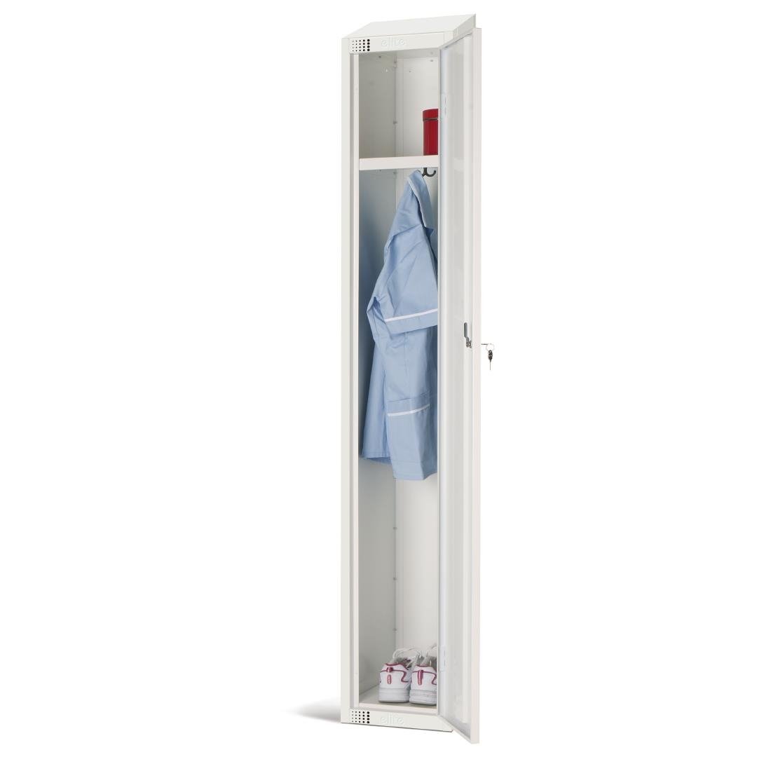 Elite Single Door Coin Return Locker with Sloping Top White