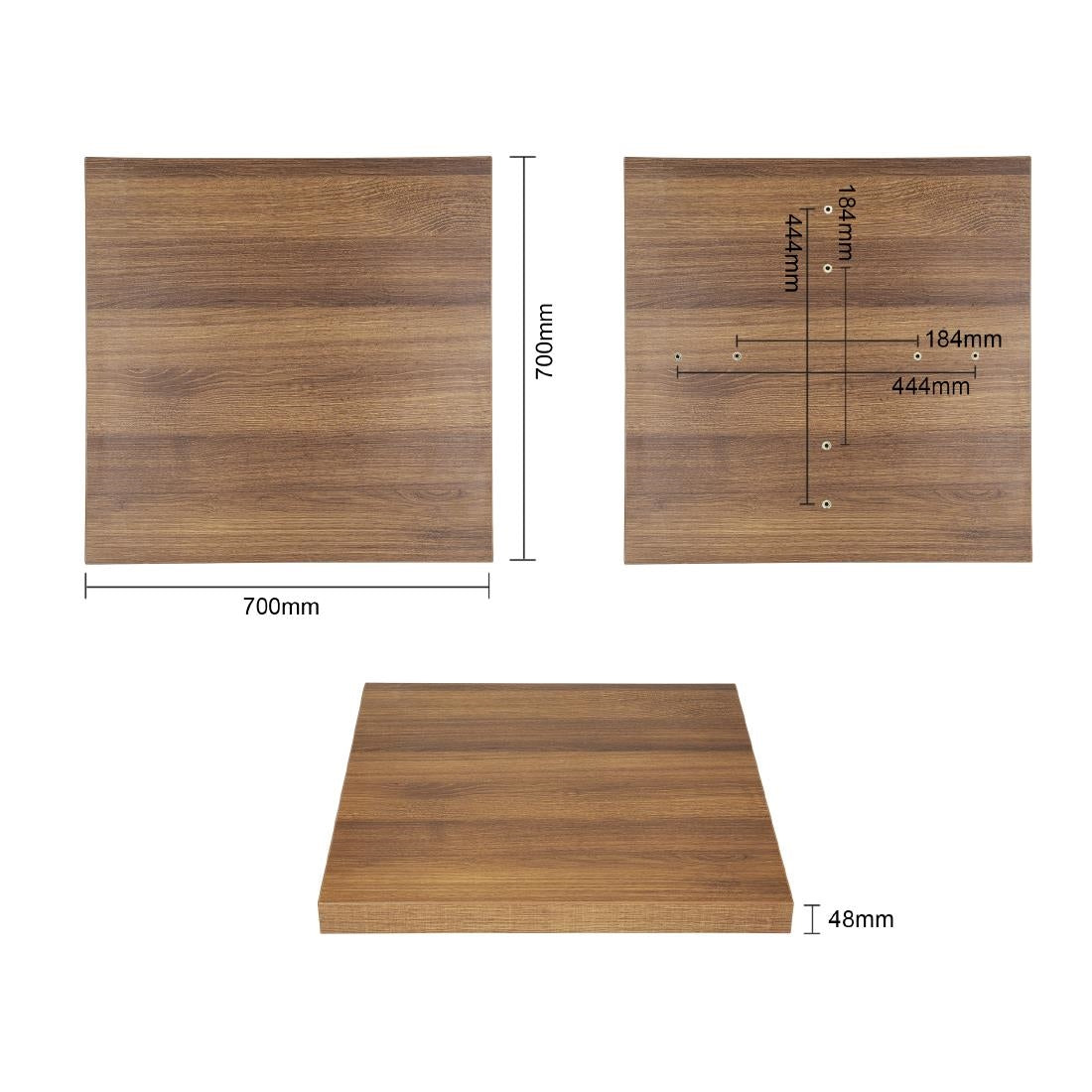 Bolero Pre-drilled Square Tabletop Rustic Oak 700mm