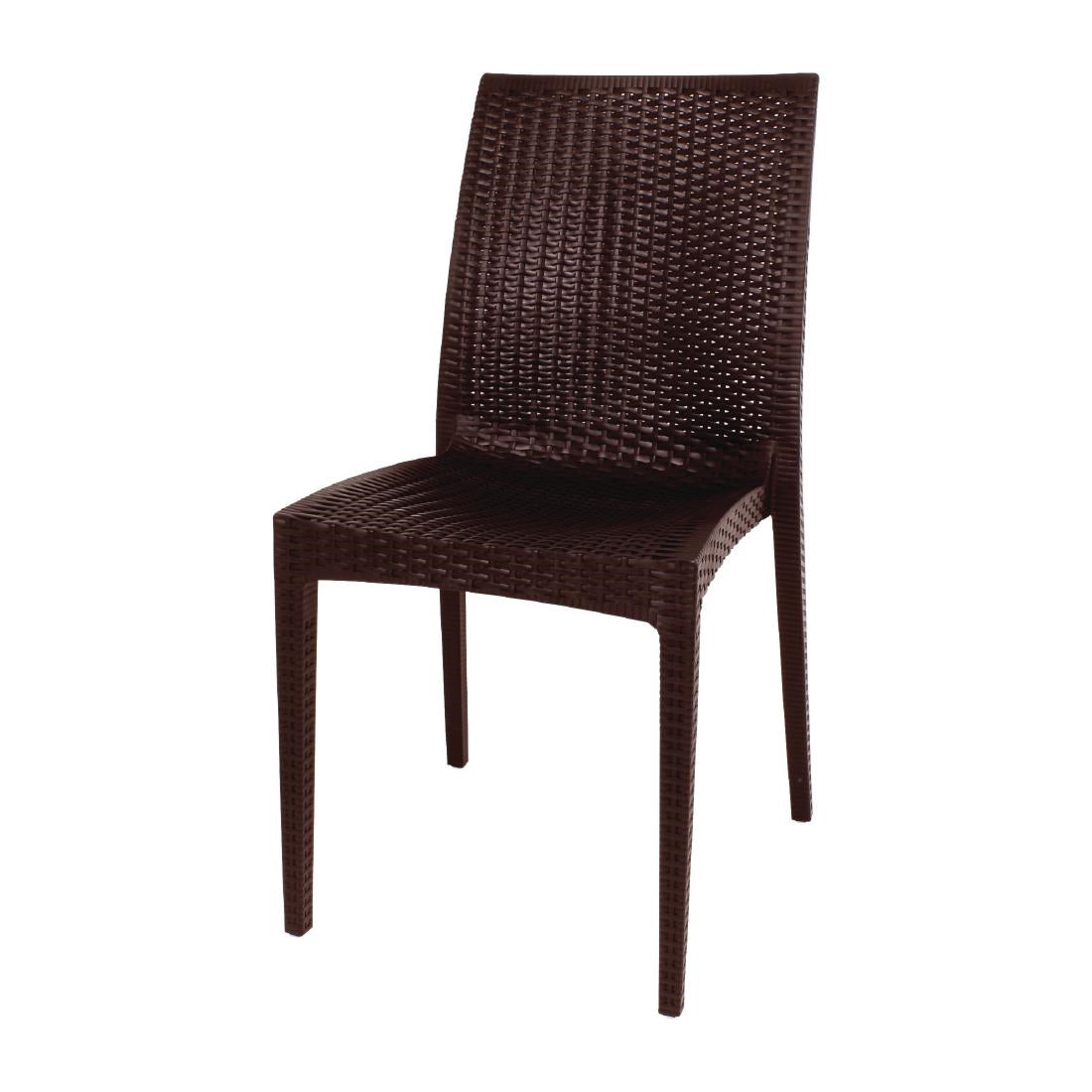 Bolero PP Rattan Bistro Side Chairs Brown (4 Pack)