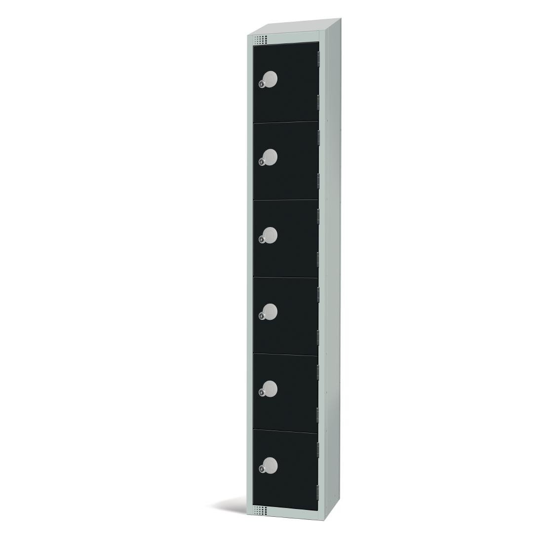 Elite Six Door Coin Return Locker with Sloping Top Black