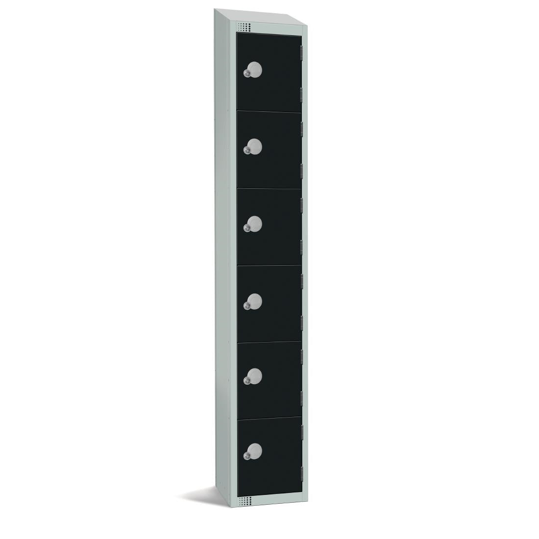 Elite Six Door Padlock Locker with Sloping Top Black