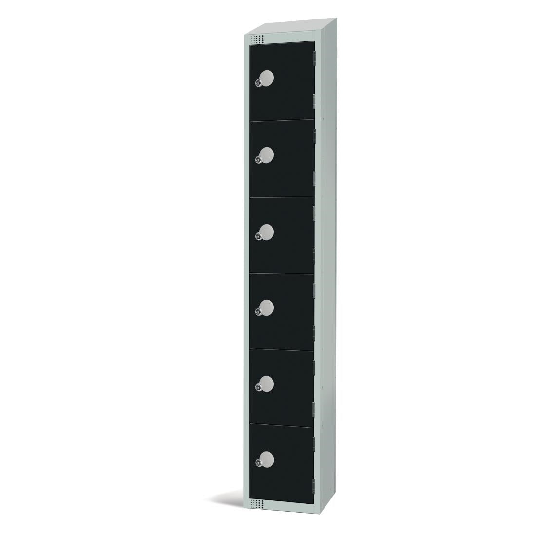 Elite Six Door Padlock Locker with Sloping Top Black
