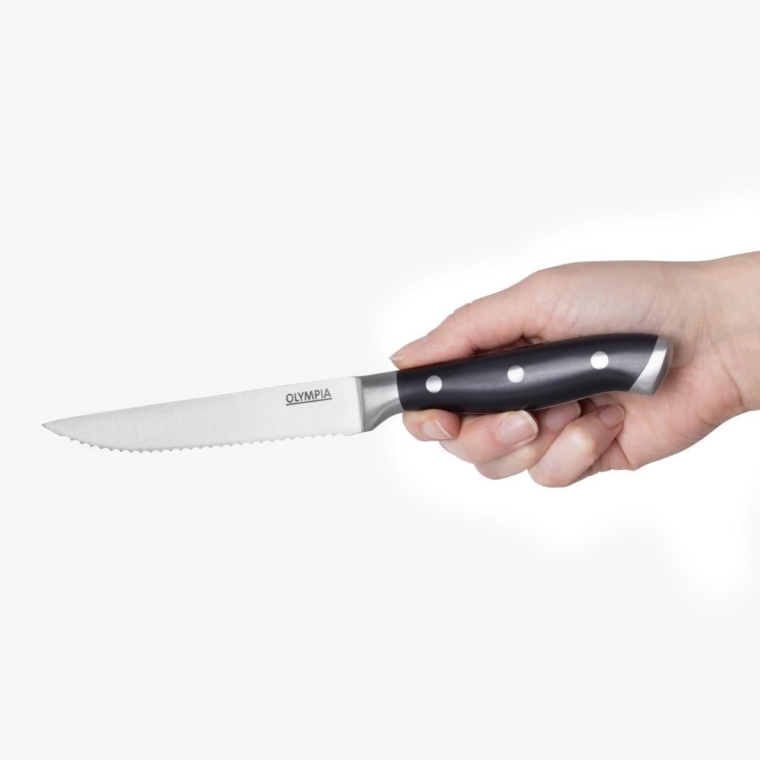 Olympia Premium Riveted Steak Knives with Black ABS Handles (6 Pack)