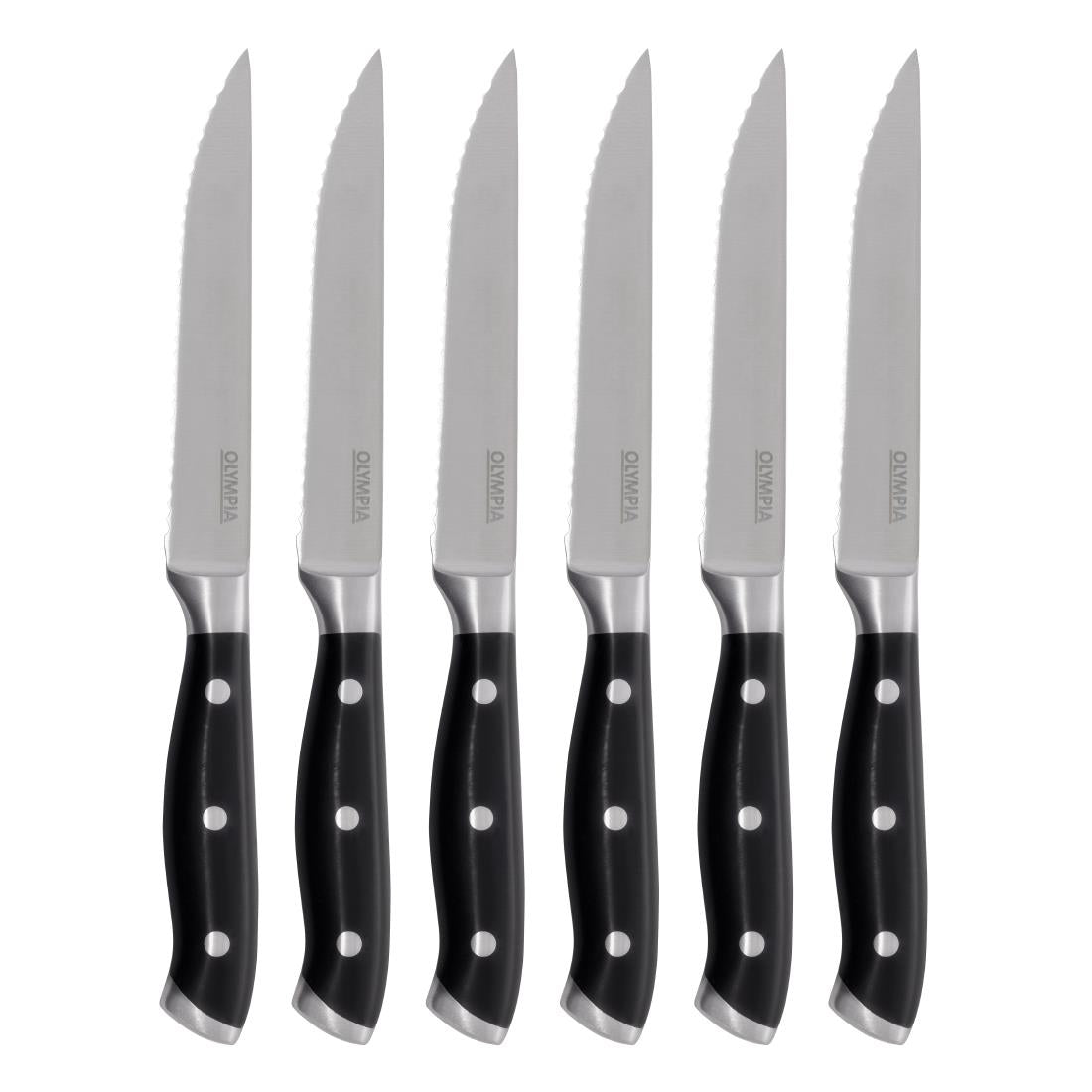 Olympia Premium Riveted Steak Knives with Black ABS Handles (6 Pack)