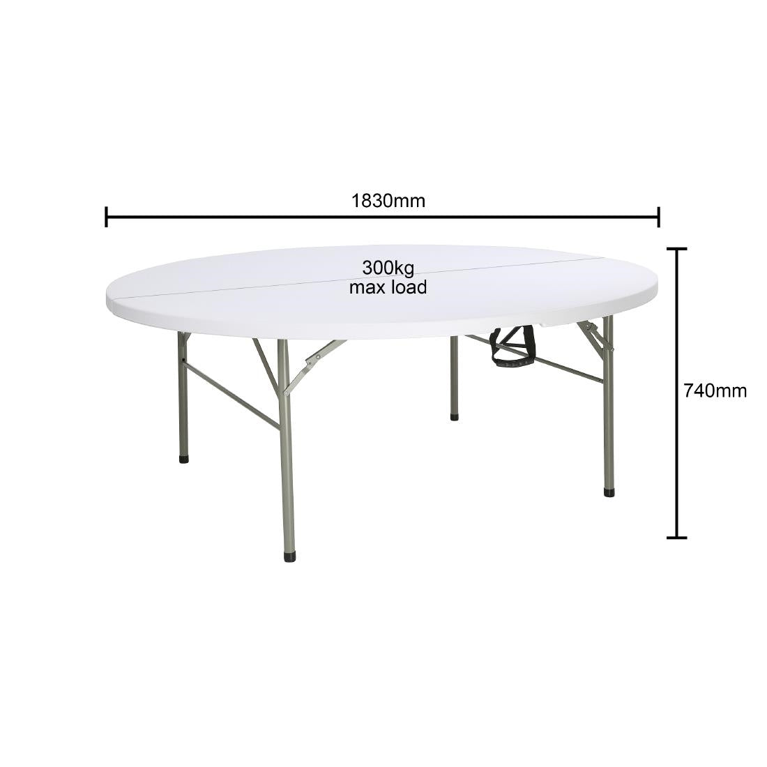 Bolero PE Centre Folding Round Table White 6ft