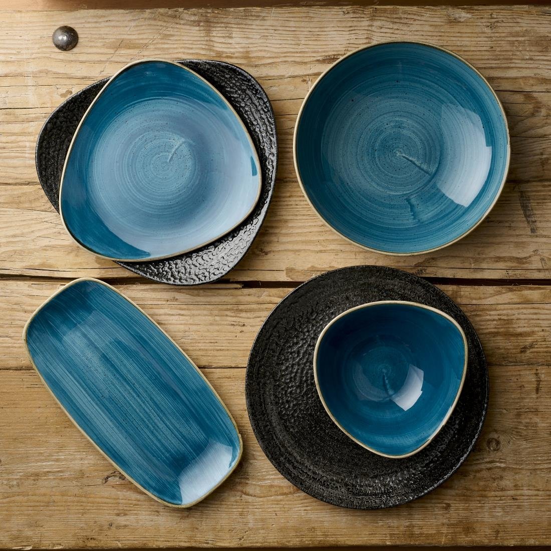 Churchill Stonecast Java Blue Chef's Oblong Plates 350 x 187mm (6 Pack)