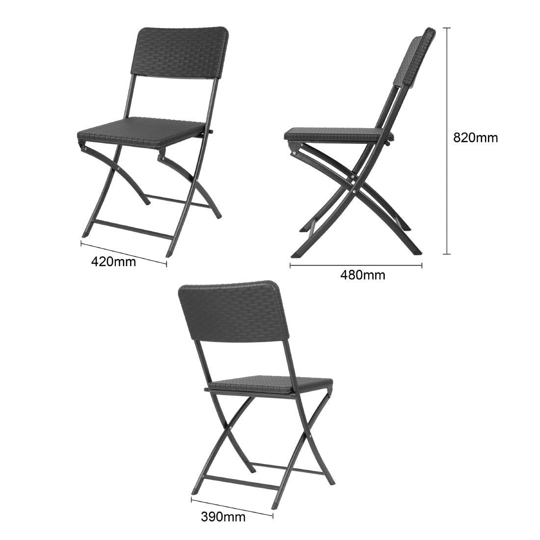 Bolero Rattan Folding Chairs Black (2 Pack)