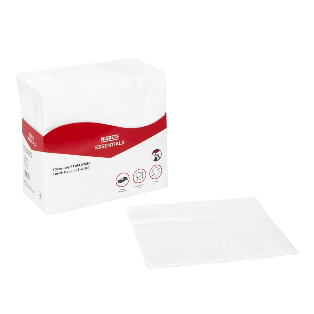 Nisbets Essentials 2ply 4-Fold White Lunch Napkins (50 Pack)