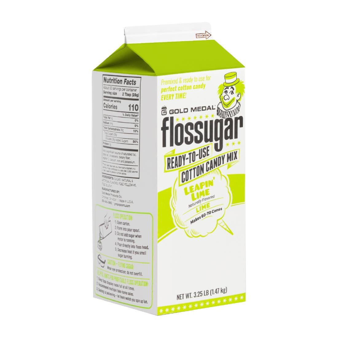Flossugar Lime Ready to Use Cotton Candy Mix 1.47kg